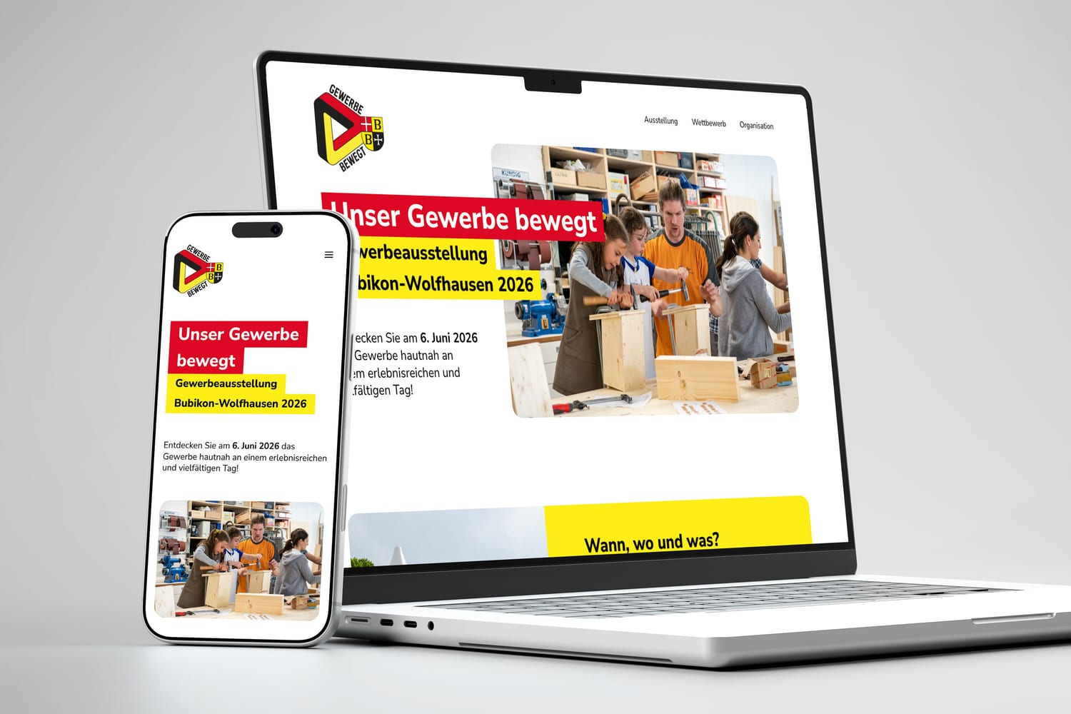 Website gewerbebewegt.ch auf Laptop und Smartphone