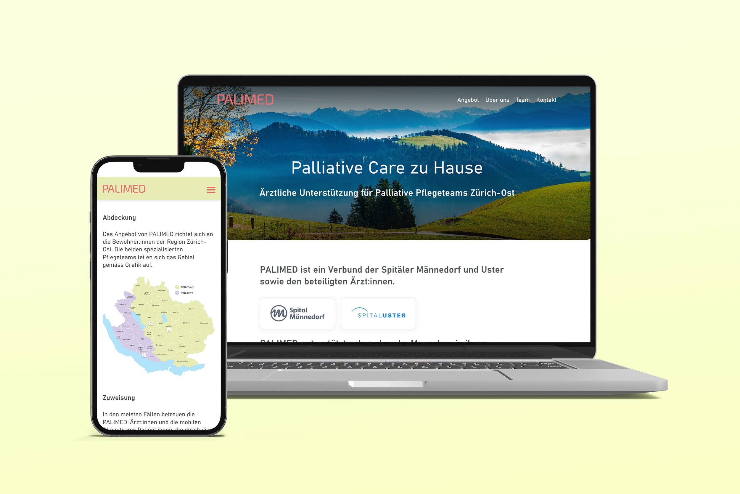 Palimed-Onepager auf Laptop und Smartphone